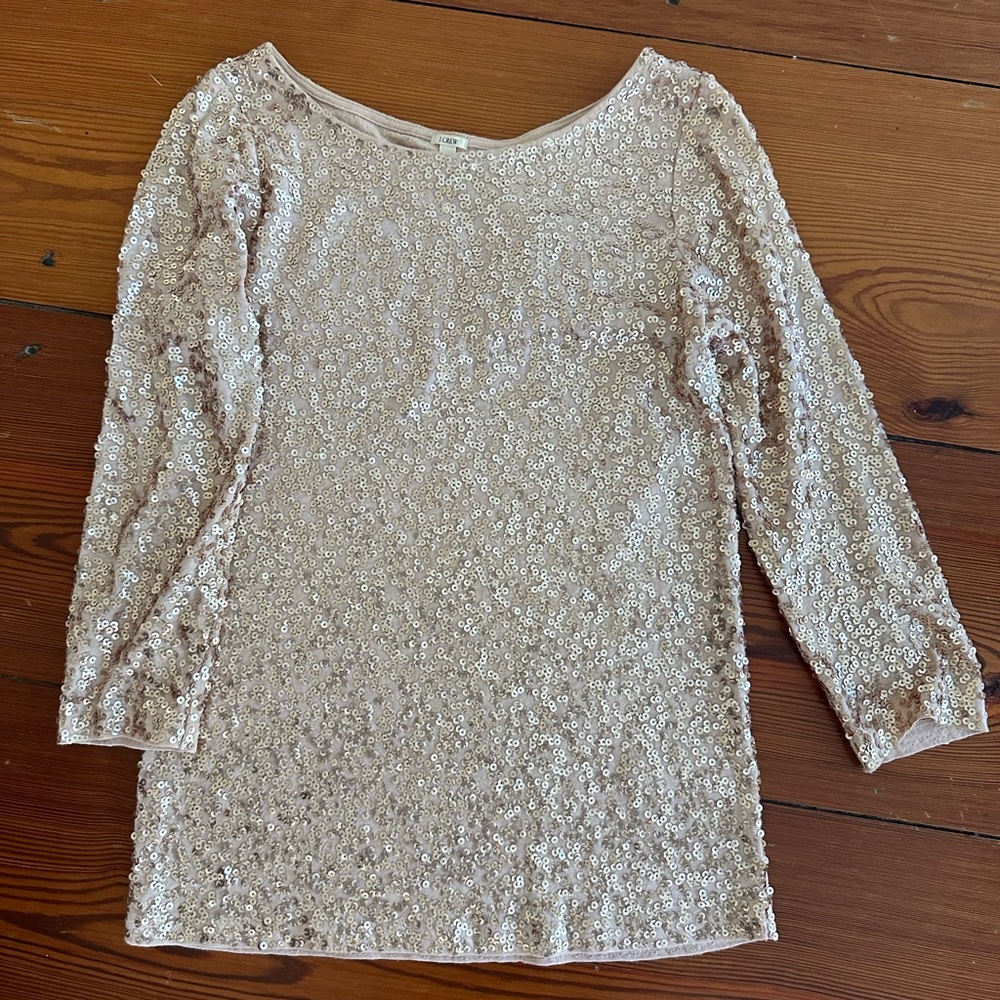 J. Crew Sequin Lace Long Sleeve Top in Champagne Gold